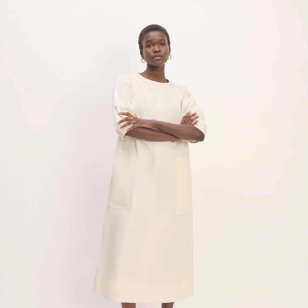 Everlane Women's Short-Sleeve Puff Midi Dress in Bone White, Size Medium